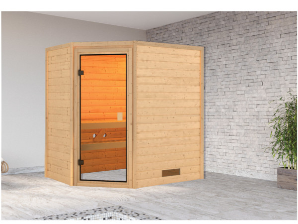 Massief houten sauna 38 mm Katie SPARSET incl. 3,6 kW Bio P&P kachel en extra bedieningsunit