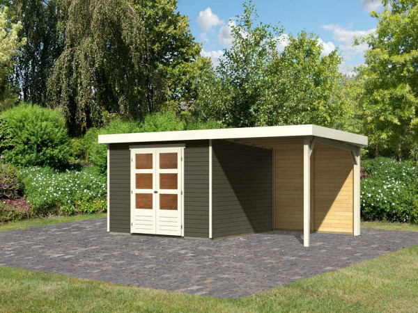 Tuinhuisje SET Askola 6 19 mm terra grijs, incl. 2,4 m opbouwdak + achterwand