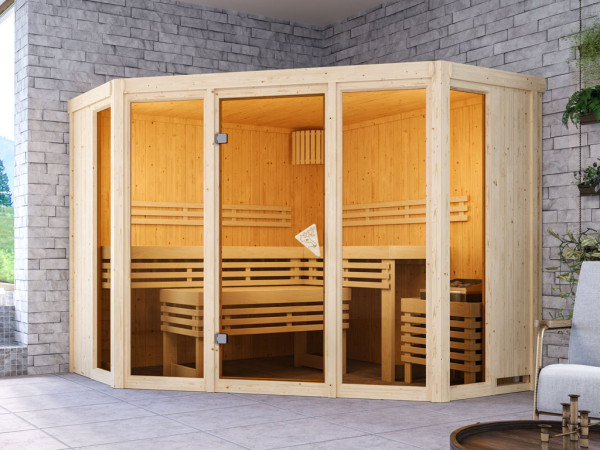 L x P x H : 231 x 231 x 198 cm, 3 couchettes, y compris poêle de sauna de 9 kW avec commande intégré