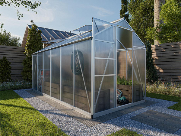 Tuinkas aluminium "Perseus" zilver met polycarbonaat platen 4 mm