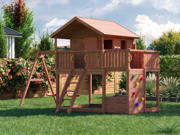 Speeltoren speelhuisje op palen Sunshine teak-kleurig