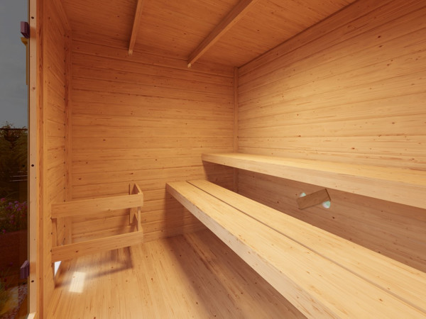 Voordeelset buitensauna Lenchen 3 terragrijs met 9 kW saunakachel en externe besturing