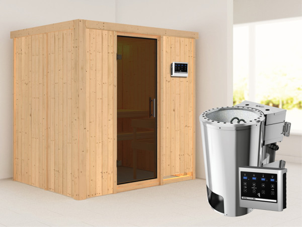 Systeemsauna Fanja grafiet glazen deur + Plug & Play Bio-kachel met ext. besturing