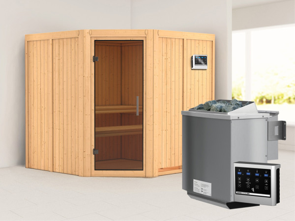 Systeemsauna Jarin grafiet glazen deur, incl. 9 kW Bio-Combi-kachel ext. besturing