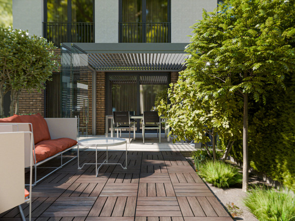 Composiet vlondertegel in houtlook teak