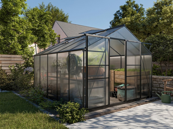 Tuinkas aluminium Athena zwart met polycarbonaat platen 4 mm