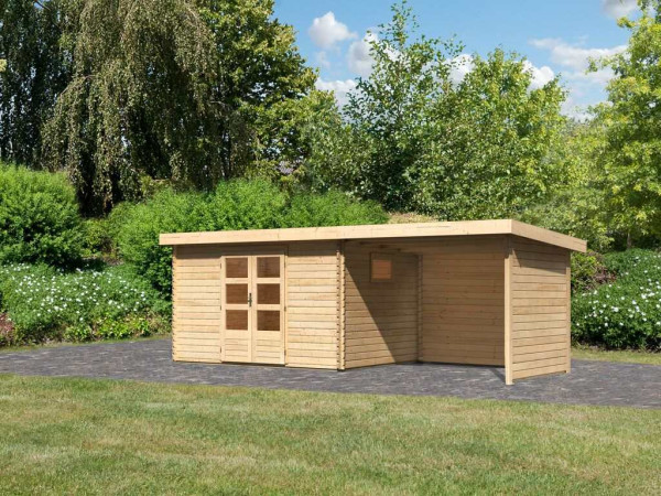 Blokhut tuinhuis SET Trittau 5 38mm natuurlijke afwerking, incl. 3 m lessenaarsdak + zij-/achterwand