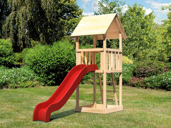 Speeltoren Lotti naturel incl. glijbaan rood