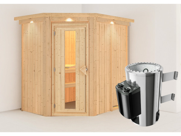 Saunahuis Caspin 68 mm blank hout incl. saunakachel 3,6 kW met int. besturing