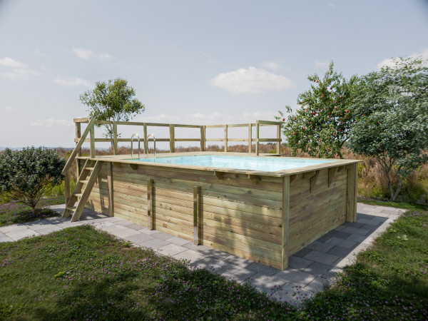 Voordeelset houten opzetzwembad rechthoekig Pool 2 incl. filterinstallatie Trend Top, zwembadterrass