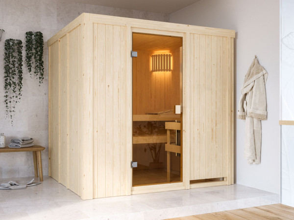 Sauna Tromsö met gebronsde glazen deur