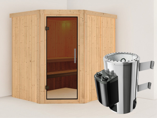 Systeemsauna Lilja grafiet glazen deur + Plug & Play saunakachel met besturing