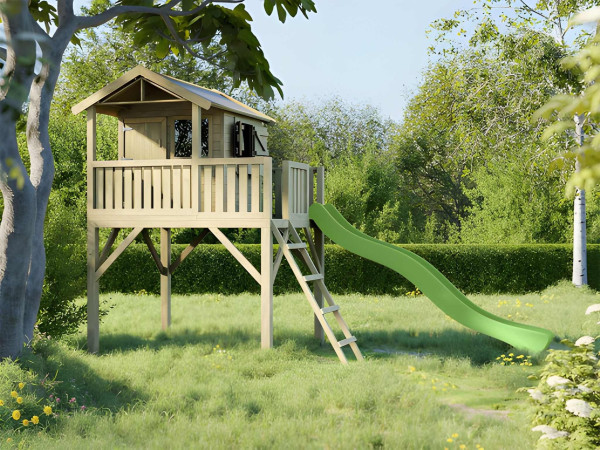 Geïmpregneerd speelhuisje op palen Funny XXL incl. groene glijbaan