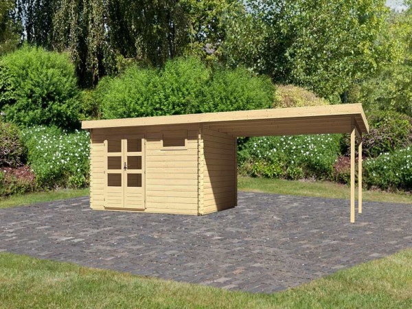 Tuinhuisje Blokhut SET Bastrup 8 28 mm natuurlijke afwerking, incl. 4,0 m lessenaarsdak