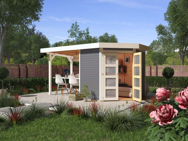 Tuinhuisje SET Goldendorf 3 ECO 19 mm terra grijs, incl. 2,4 m verlengstuk dak