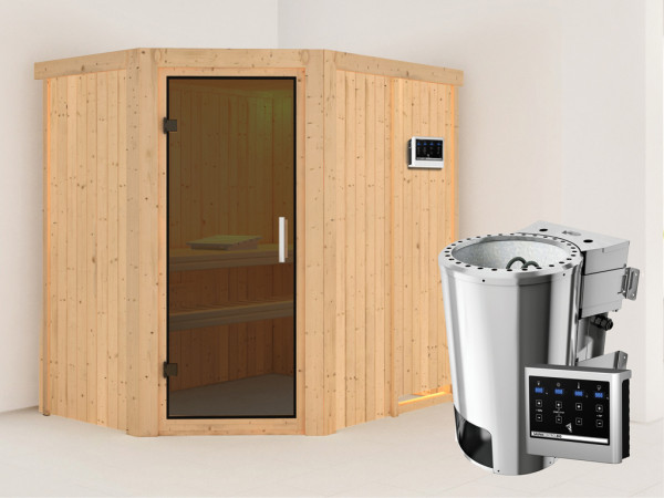 Systeemsauna Saja grafiet glazen deur + Plug & Play Bio-kachel met ext. besturing