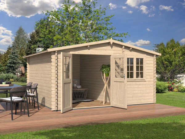 Tuinhuis blokhut "Aster 1 B" 28 mm Zadeldak Tweekamerwoning