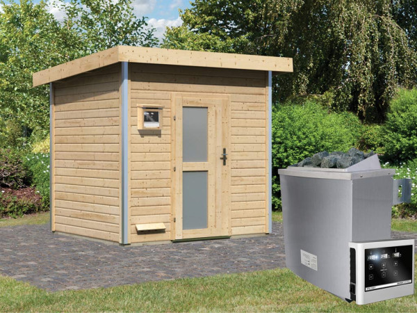 Saunahuis Norge met matglazen deur, incl. 9 kW saunakachel met ext. besturing
