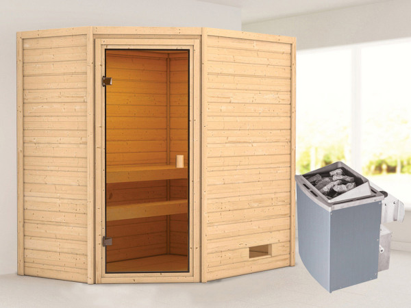 Massieve sauna Jella, incl. 4,5 kW kachel met int. besturing