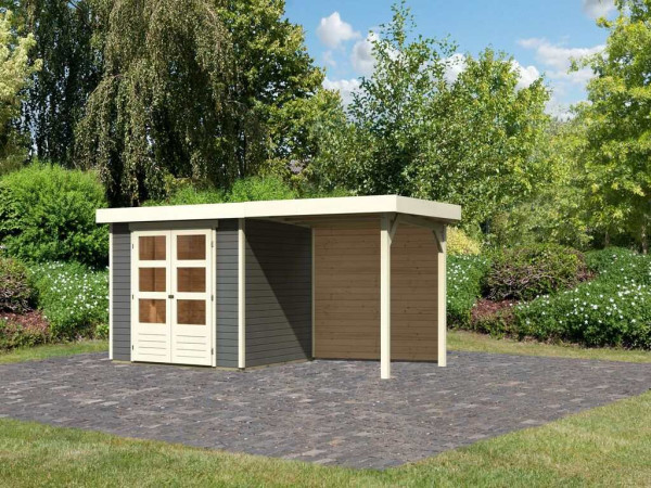 Tuinhuis Askola 3 19 mm terragrijs incl. 2,4 m aanbouwdak + achterwand