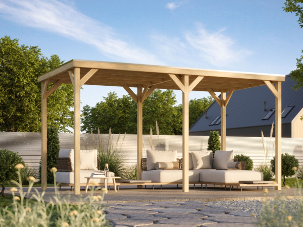 Paviljoen tuinhuis Cubeco sparrenhout naturel met verlenging