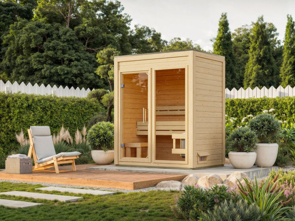 Standaard zonder oven. Een bijpassende saunaoven is inbegrepen in onze voordelige sets.