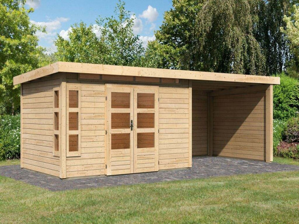 Tuinhuis SET Kastorf 7 28 mm naturel incl. 3,2 m opbouw dak + achterwand + zijwand