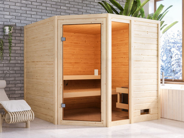 Sauna Tabea met gebronsde glazen deur + 9 kW saunakachel int. besturing