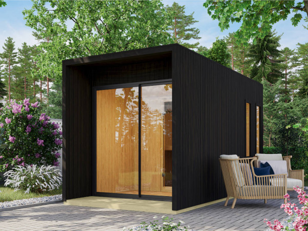 Tuinsauna Nero 73 mm met glazen deur, zwart geglazuurd