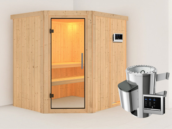 Systeemsauna Lilja transparent glazen deur + Plug & Play saunakachel met ext. besturing