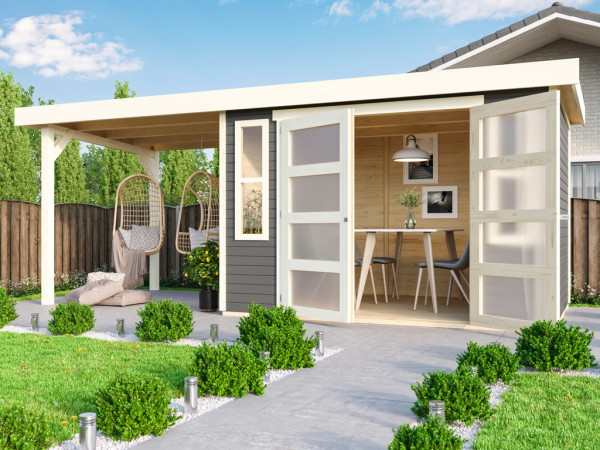 Tuinhuis SPARSET Münster 2 19 mm terragrijs, incl. 2,4 m aanbouwdak