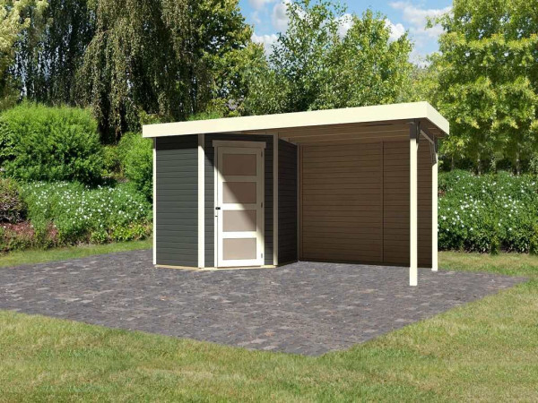 Tuinhuis SET Schwandorf 3 19 mm terragrijs, incl. 2,8 m aanbouwdak + achterwand