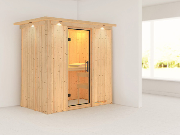 Systeemsauna Variado met dakkraag, transparent glazen deur