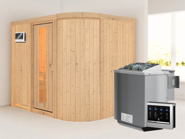 Systeemsauna Titania 4 energiebesparende deur + 9 kW Bio-Combi-kachel met ext. besturing