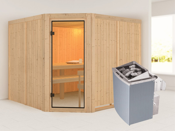 Sauna Ystad / Celine 7 met gebronsde glazen deur + 9 kW saunakachel int. besturing