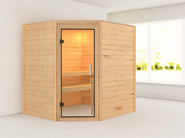 Massieve sauna Mia transparent glazen deur