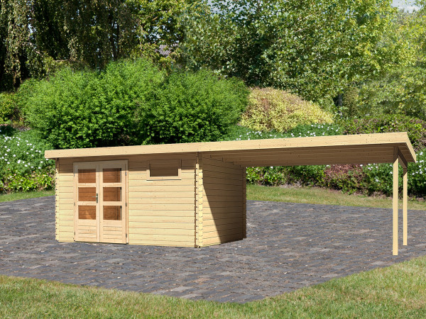 Tuinhuisje Blokhut SET Bastrup 8 28 mm natuurlijke afwerking, incl. 4,0 m lessenaarsdak