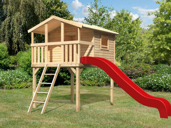 Benjamin naturel houten paalwoning incl. glijbaan rood