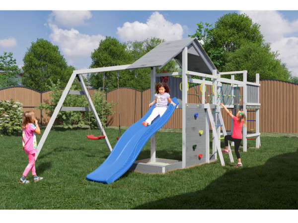 Speeltoren Smart 2 Bridge grijs-wit incl. glijbaan blauw
