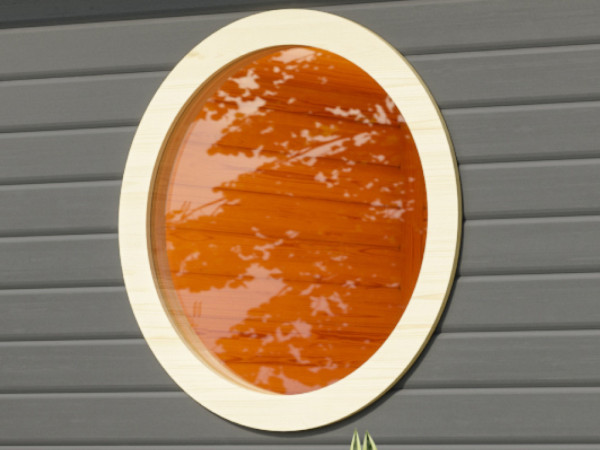 Rond saunaraam met helder glas, wit verpakt