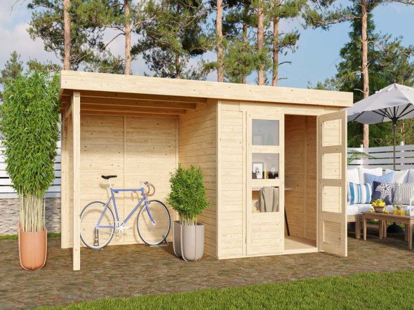 Tuinhuisje SET Askola 3 19 mm naturel, incl. 2,4 m opbouwdak + achterwand