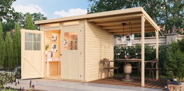 Tuinhuis Glücksberg 3 19 mm onbehandeld incl. 1,9 m aanbouwdak