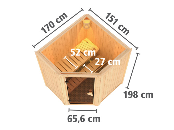 Systeemsauna Tonja energiebesparende deur + Plug & Play saunakachel met besturing