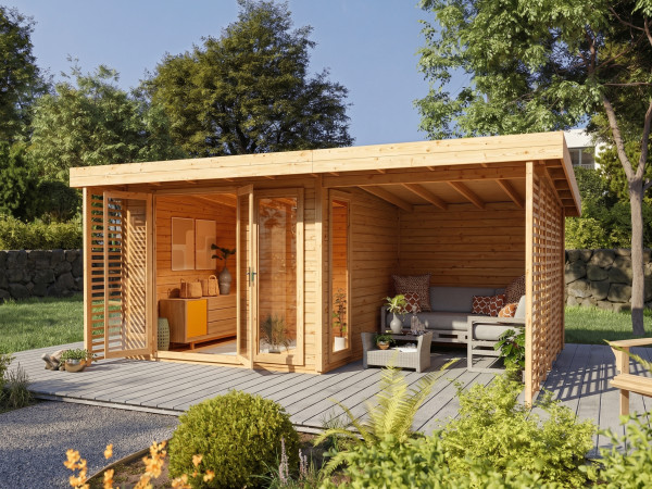 Tuinkantoor Arvo 28 mm naturel met 250 cm aanbouw