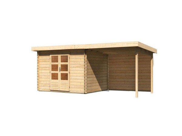 berging blokhut SET Bastrup 7 28 mm natuurlijke afwerking, incl. 3 m verlenging dak + achterwand