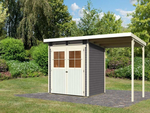 Tuinhuis SET Glücksburg 2 ECO 19 mm terragrijs, incl. 1,9 m aanbouwdak
