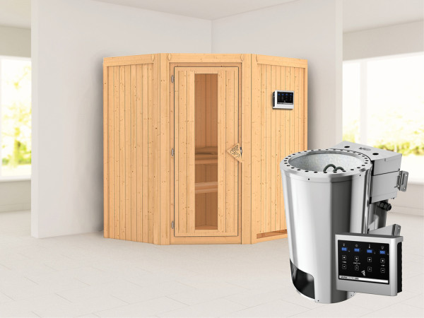 Systeemsauna Tonja energiebesparende deur + Plug & Play Bio-kachel met ext. besturing