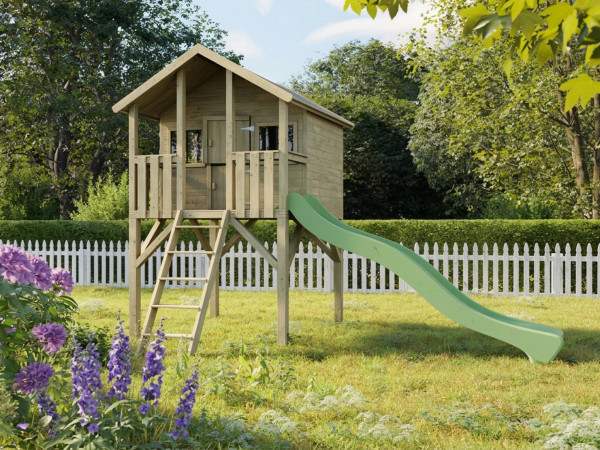 Geïmpregneerd houten speelhuisje op palen "Big House" incl. groene glijbaan