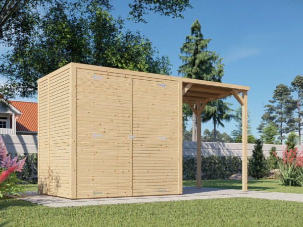 Tuinberging Fiete 2 met aanbouwdak, rhombusprofiel 18 mm, naturel Bikebox