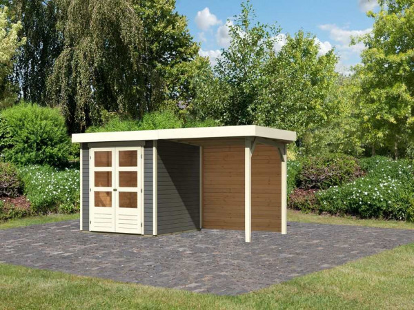 Tuinhuis Askola 2 19 mm terragrijs incl. 2,4 m aanbouwdak + achterwand